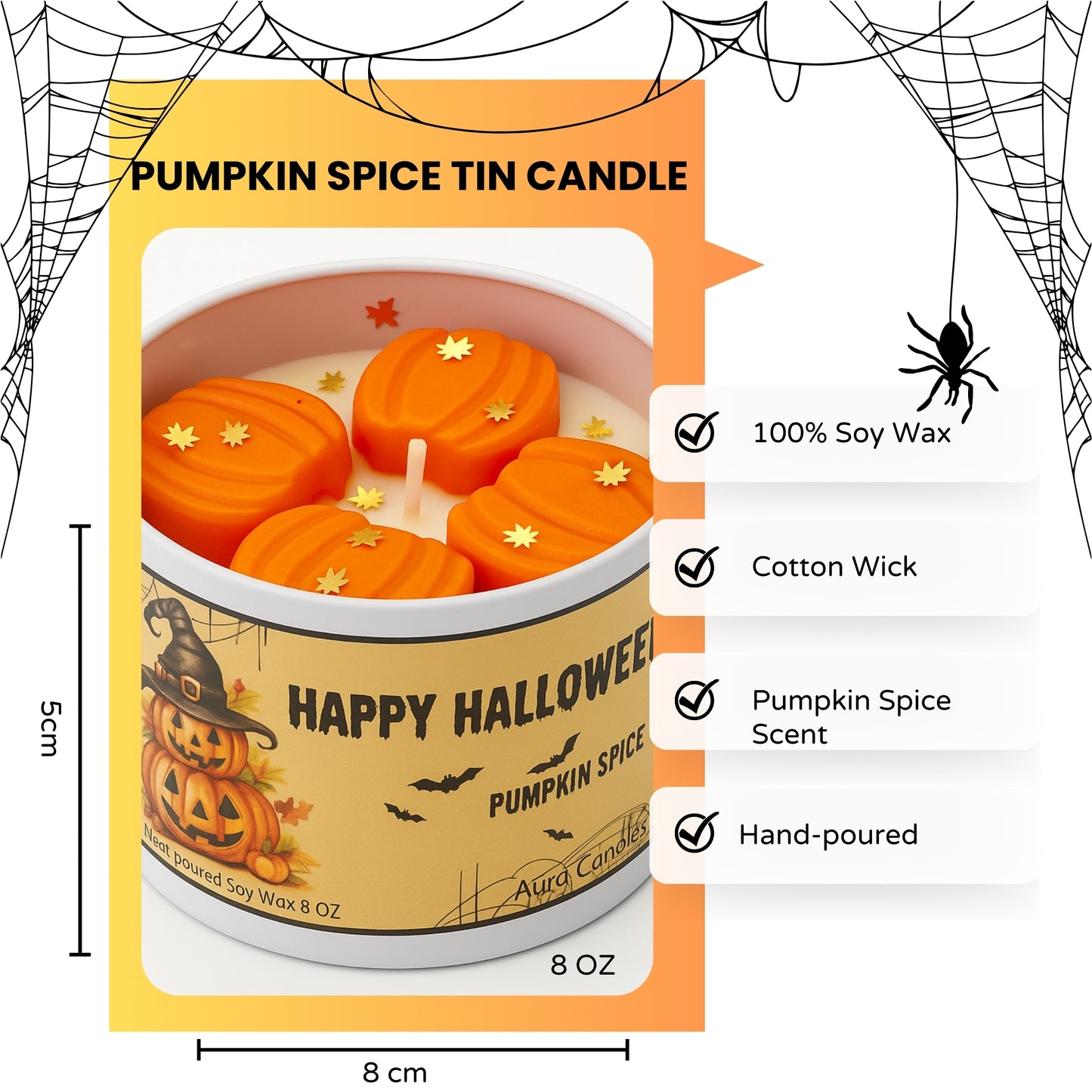 Hand-poured Soy Wax Candle - Pumpkin Spice Halloween Candle