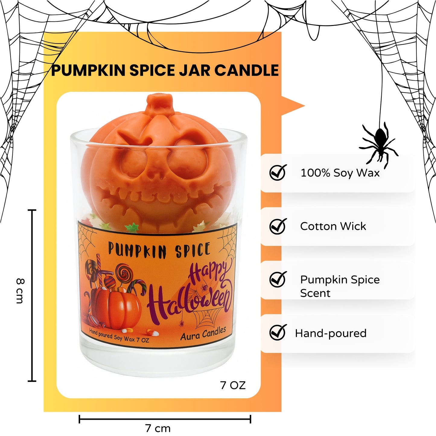 Hand Poured Soy Wax Candle - Pumpkin Spice Halloween Candle