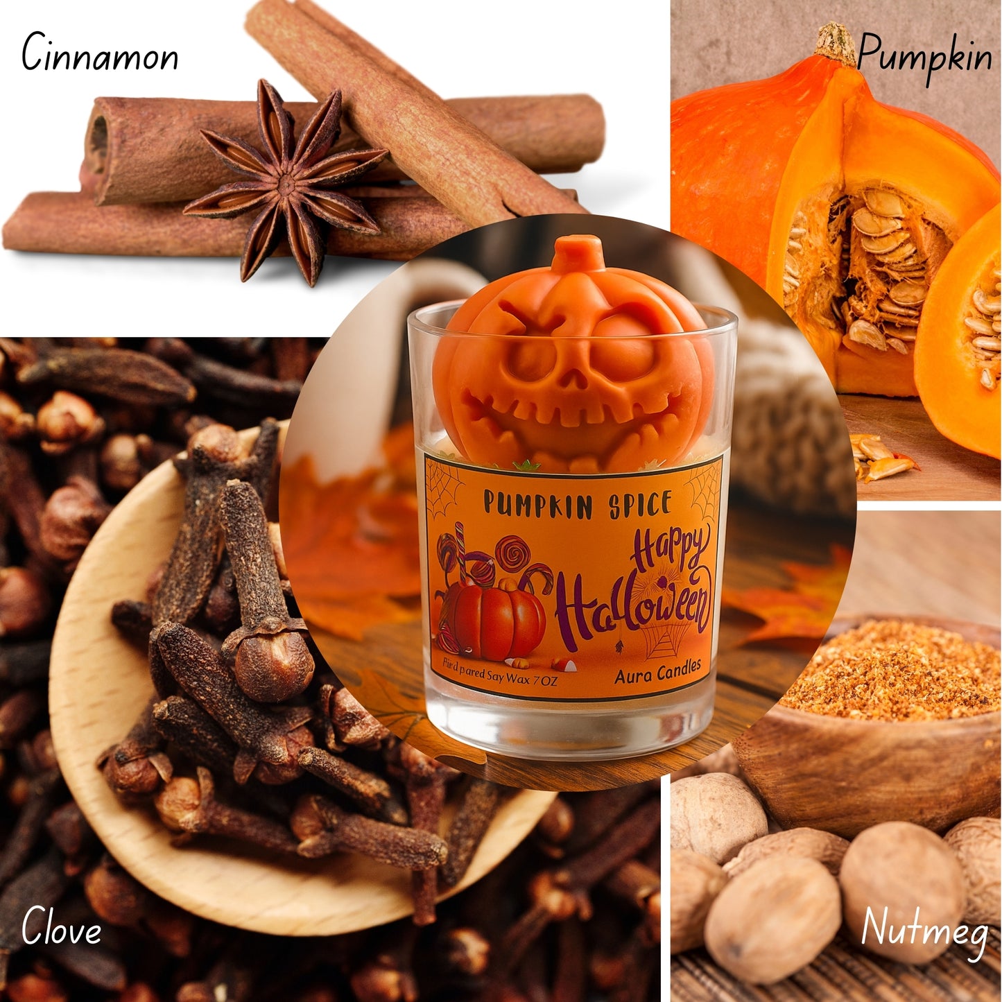 Hand Poured Soy Wax Candle - Pumpkin Spice Halloween Candle