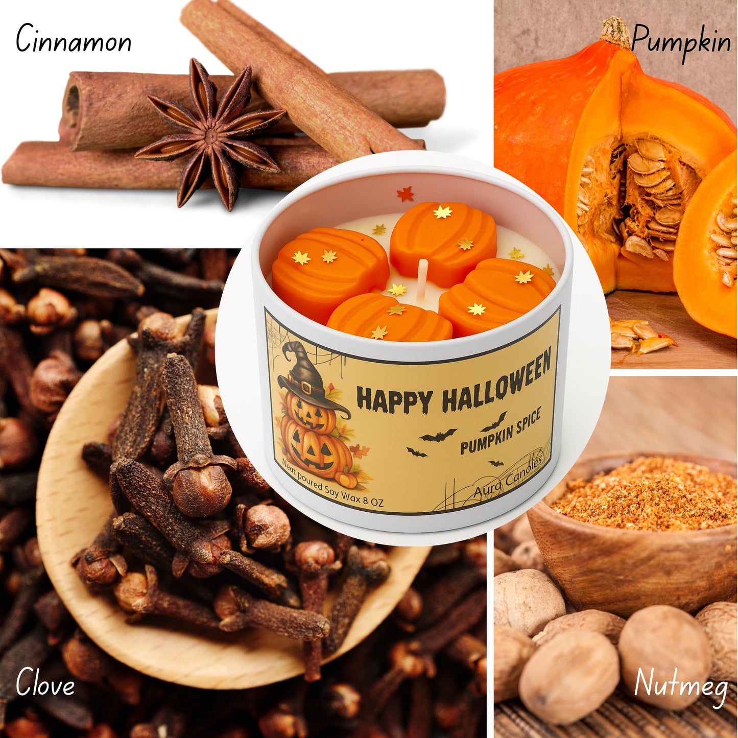 Hand-poured Soy Wax Candle - Pumpkin Spice Halloween Candle