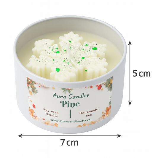 Hand-poured Soy Wax Snowflake Pine Candle
