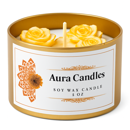 Hand-Poured Soy Wax Scented Candle decorated with roses