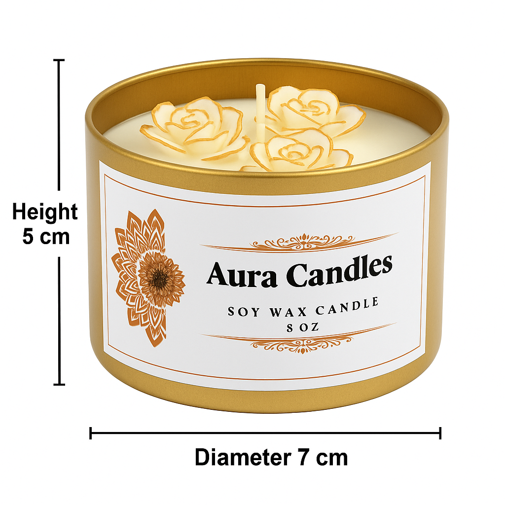 Hand-Poured Soy Wax Scented Candle decorated with roses