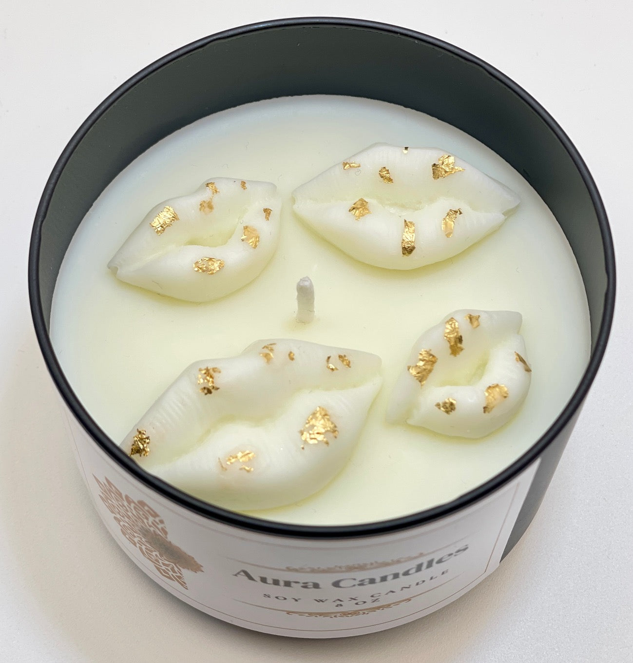 Hand-Poured Soy Wax Scented Candle decorated with lip shape