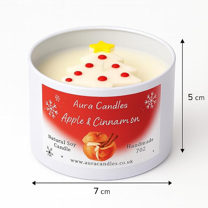 Hand-poured Soy Wax Apple & Cinnamon Christmas Tree Decorated Candle