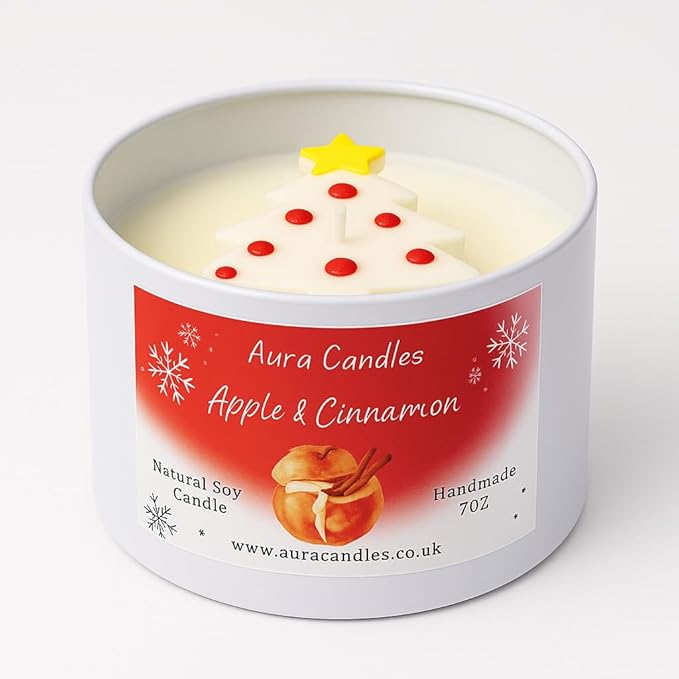 Hand-poured Soy Wax Apple & Cinnamon Christmas Tree Decorated Candle
