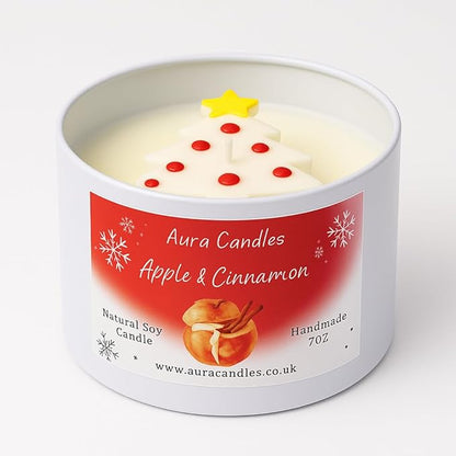 Hand-poured Soy Wax Apple & Cinnamon Christmas Tree Decorated Candle