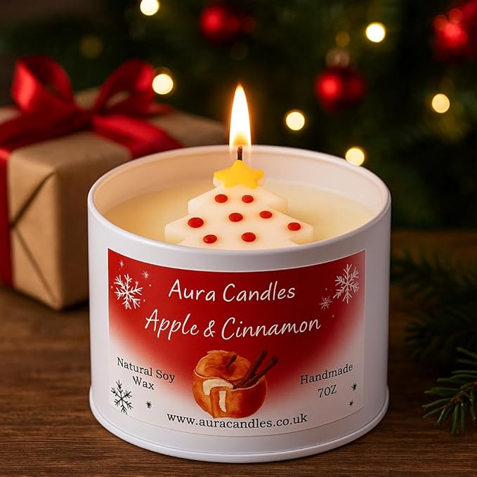 Hand-poured Soy Wax Apple & Cinnamon Christmas Tree Decorated Candle