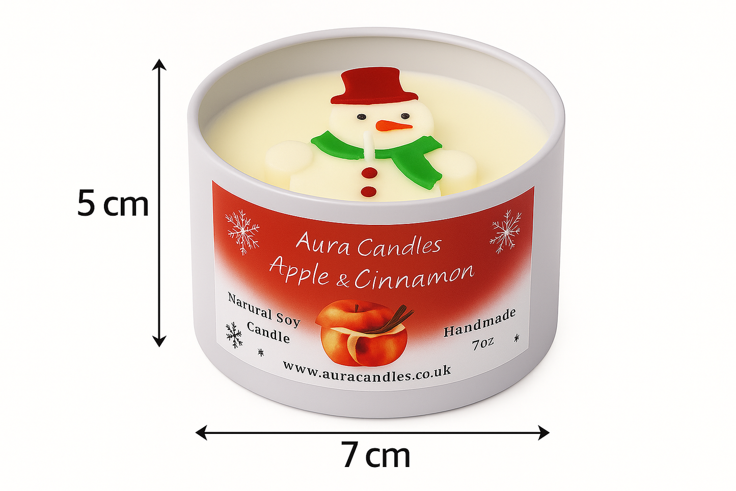 Hand-poured soy wax Apple & Cinnamon Snowman Decorated Candle