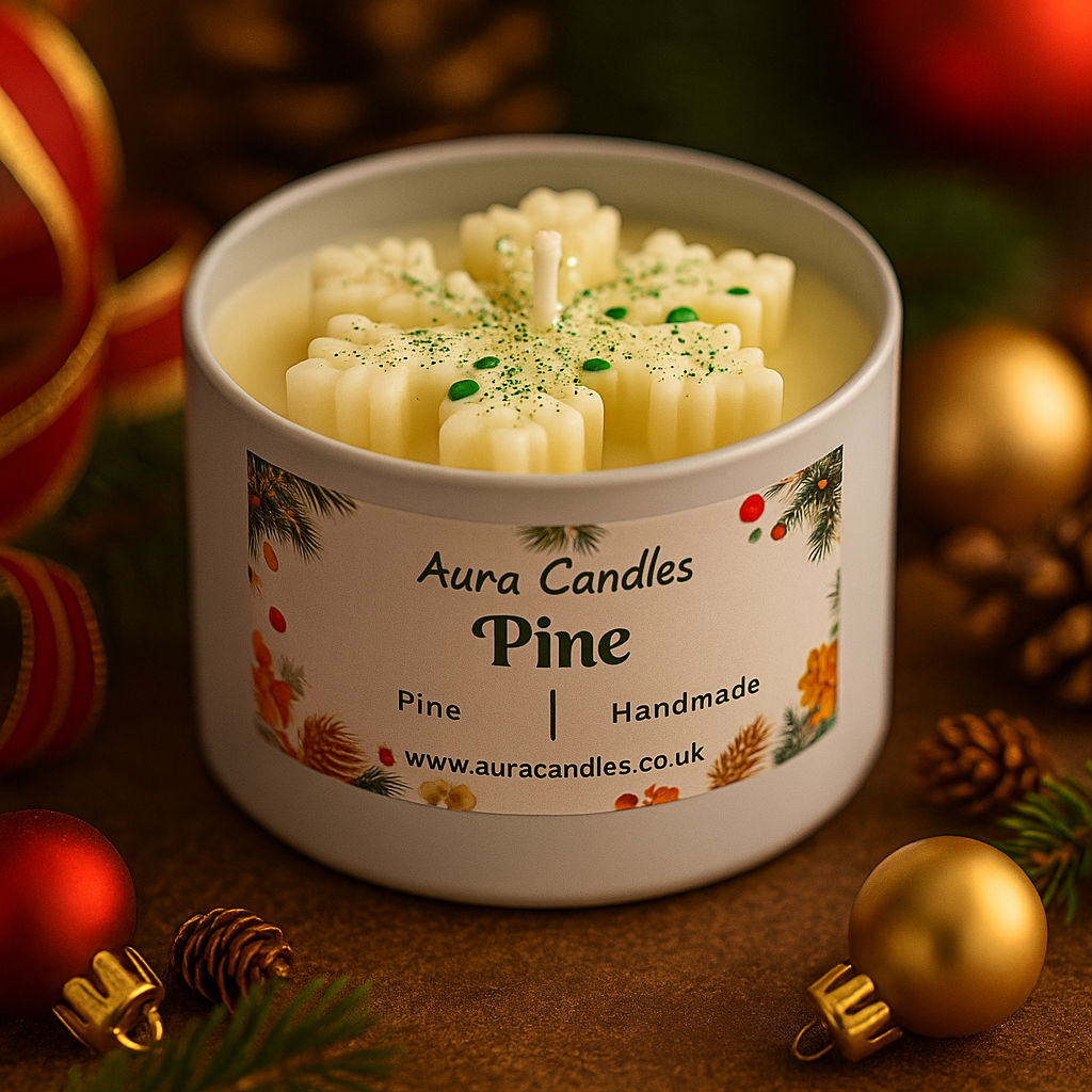 Hand-poured Soy Wax Snowflake Pine Candle