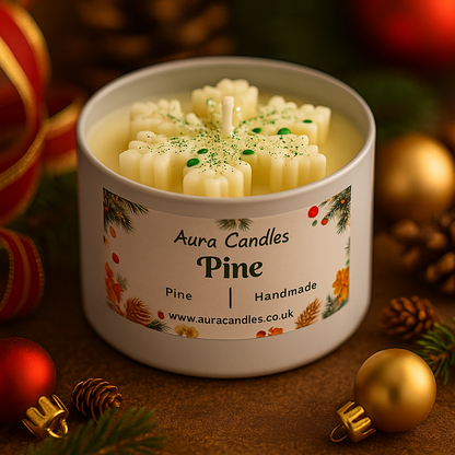 Hand-poured Soy Wax Snowflake Pine Candle