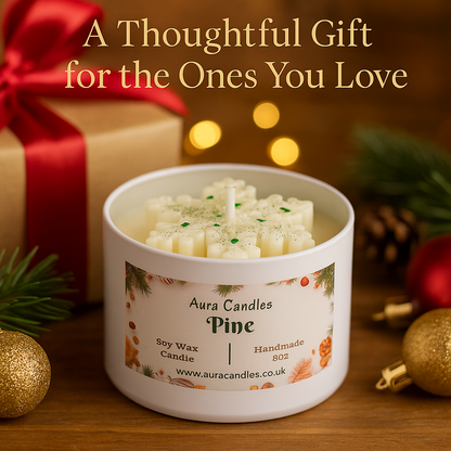 Hand-poured Soy Wax Snowflake Pine Candle