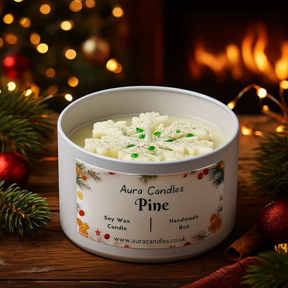Hand-poured Soy Wax Snowflake Pine Candle